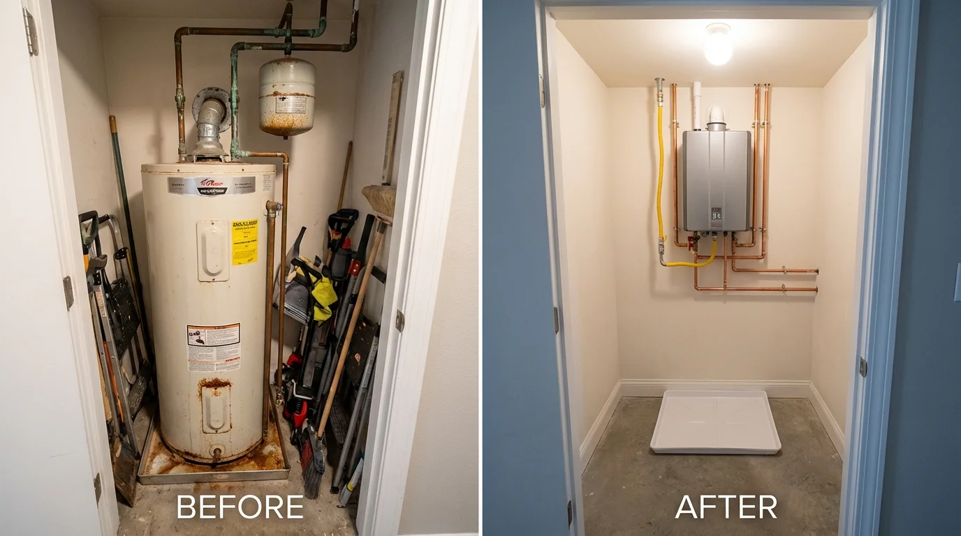 Tank water heater versus wall-mounted tankless unit comparison for Gainesville, MO homeowners