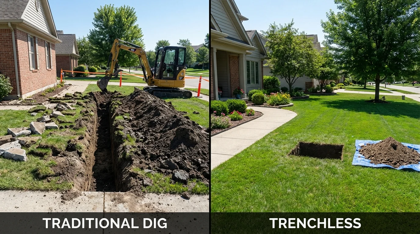 Trenchless sewer repair with minimal yard damage versus traditional excavation in Gainesville, MO